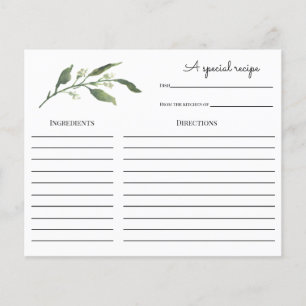 Green Foliage Bridal Shower Recipe card