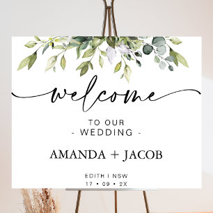 Green Foliage Calligraphy Wedding Welcome Sign