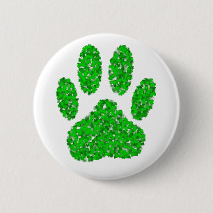 Green Foliage Dog Paw Print 6 Cm Round Badge