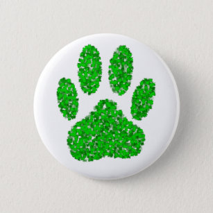 Green Foliage Dog Paw Print 6 Cm Round Badge