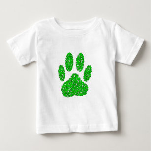 Green Foliage Dog Paw Print Baby T-Shirt