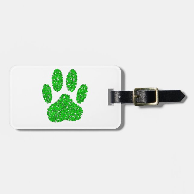 Green Foliage Dog Paw Print Luggage Tag (Front Horizontal)