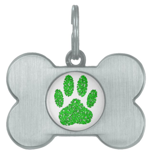 Green Foliage Dog Paw Print Pet ID Tag (Front)