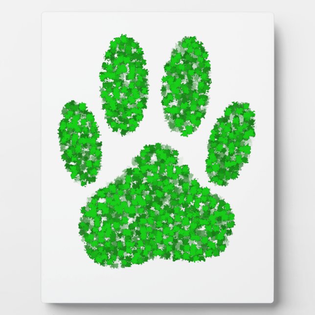 Green Foliage Dog Paw Print Plaque (Front)