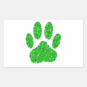Green Foliage Dog Paw Print Rectangular Sticker