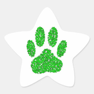 Green Foliage Dog Paw Print Star Sticker