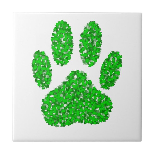 Green Foliage Dog Paw Print Tile (Front)