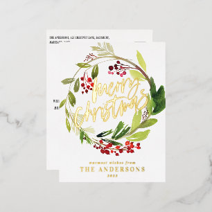 green foliage elegant non photo foil holiday postcard