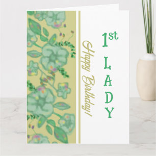 Green Foliage Floral Gold 1st Lady Birthday Card