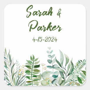 Green Foliage Floral Green Botanical Square Sticker