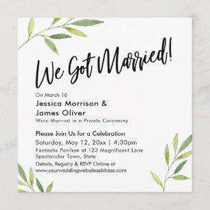 Green Foliage Modern Handwriting We Got Married! Invitation