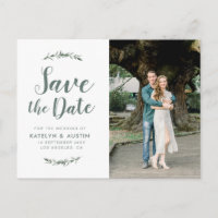 green foliage modern script wedding save the date