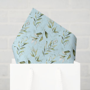 Green Foliage Pale Blue Baby Boy Shower Tissue Paper