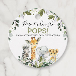 Green Foliage Safari Baby Shower Pop It Favour Tags