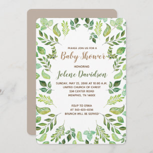 Green Foliage Watercolor Baby Shower Invitation