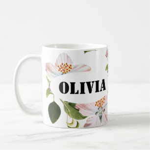 Green Foliage Watercolor Flowers Coffee Mug