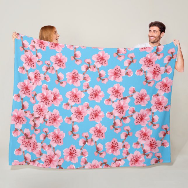 Green Foliage Watercolor Flowers  Fleece Blanket (In Situ)