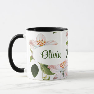 Green Foliage Watercolor Flowers Mug