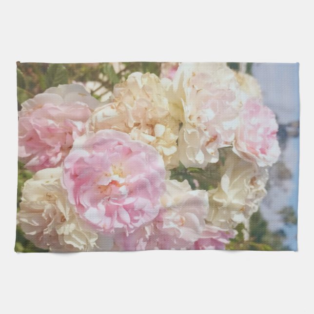 Green Foliage Watercolor Flowers  Tea Towel (Horizontal)