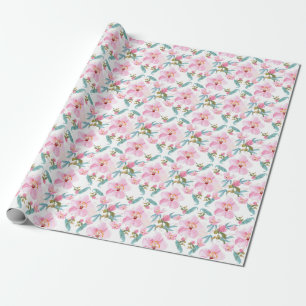 Green Foliage Watercolor Flowers  Wrapping Paper