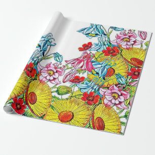 Green Foliage Watercolor Flowers Wrapping Paper