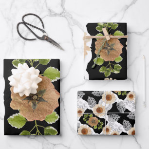 Green Foliage Watercolor Flowers Wrapping Paper Sheet