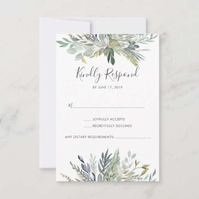 Green Foliage watercolor RSVP cards (Front)