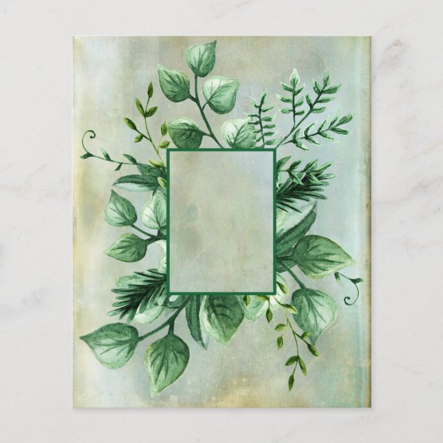 Green Foliage Watercolour Scrapbook Paper (Front)