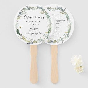 Green Foliage Watercolour Wedding Ceremony program Hand Fan