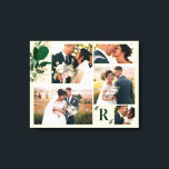 Green Foliage Wedding Day Photography Collage Canvas Print<br><div class="desc">Green & Gold Foliage with Custom Monogram Initial Letter -Stylish and beautiful with your 5 wedding day photography images - Custom keepsake collage wrapped canvas with colour block design in Green, Beige, and Gold - with your monogrammed initial letter, and 5 wedding day pictures! It's fun to create, and I...</div>