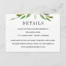 Green Foliage Wedding Details Enclosure Cards