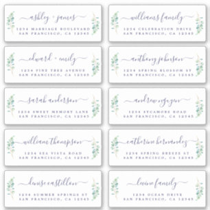 Green Foliage Wedding Guest Address Labels