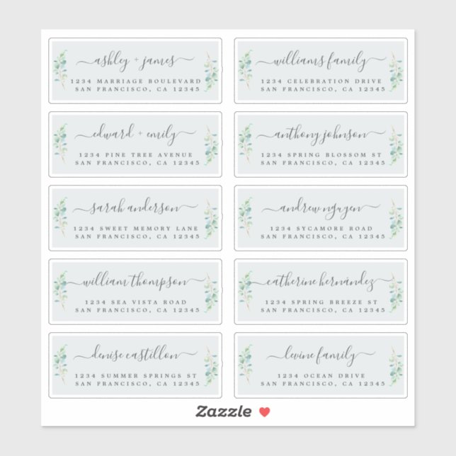 Green Foliage Wedding Guest Address Labels (Sheet)