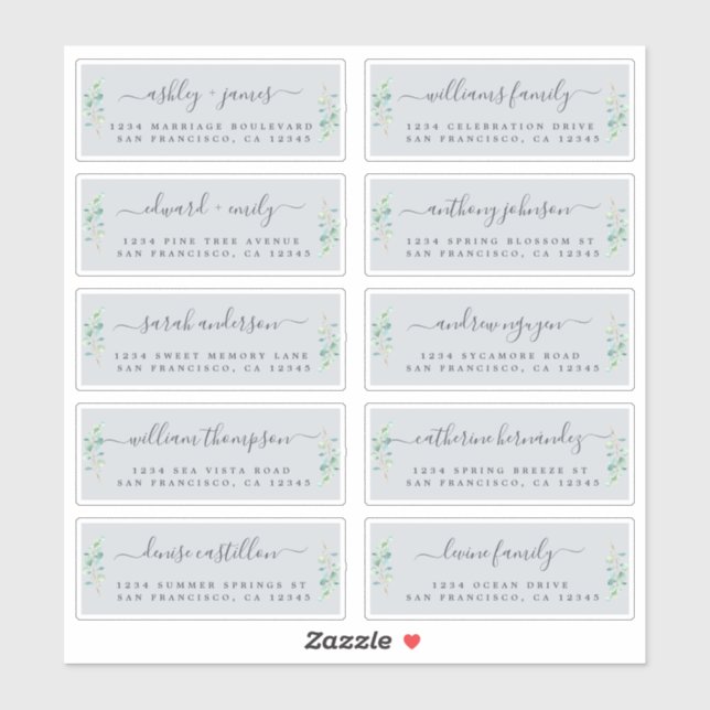 Green Foliage Wedding Guest Address Labels (Sheet)