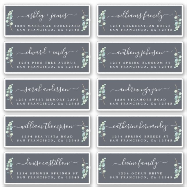 Green Foliage Wedding Guest Address Labels (Front)