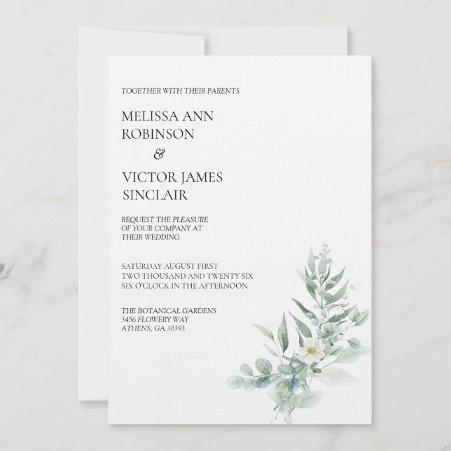 Green Foliage Wedding Invitation (Front)