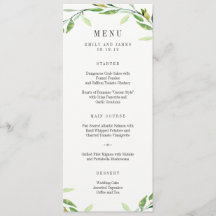 Green Foliage Wedding Menu Card