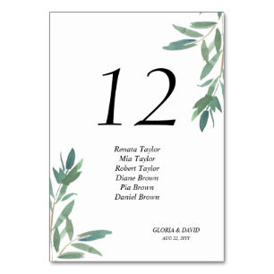 Green Foliage Wedding Table Number card