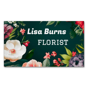 green foliage with colourful flowers magnetic business card