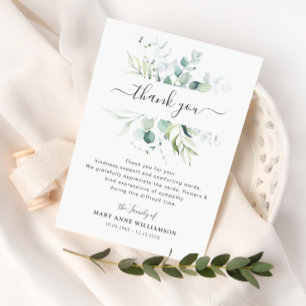 green folige funeral thank you note card