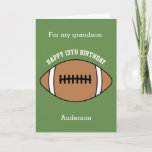 Green Football 13th Birthday Grandson Card<br><div class="desc">A green personalised football 13 birthday grandson card,  which you can easily personalise with his age and name. The inside reads a birthday message,  which you can easily edit as well. You can personalise the back of this football birthday card with the year.</div>