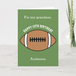 Green Football 13th Birthday Grandson Card