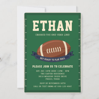 Green Football Field Kids First Birthday Party Invitation