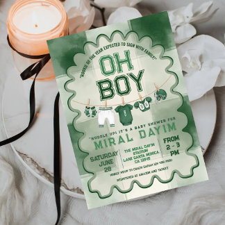 Green Football Field Oh Boy Baby Shower Invitation