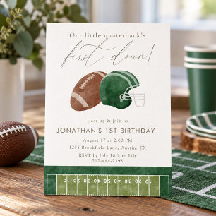 Green Football Helmet First Birthday Invitation
