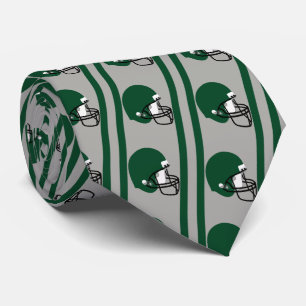Green Football Helmet on Grey/Silver Necktie