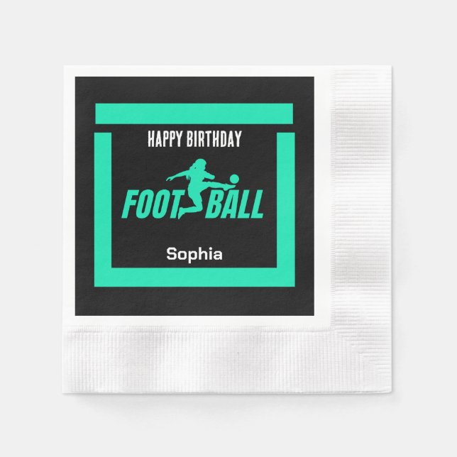 Green Football Player Girl, Birthday Girl Team Napkin (Front)