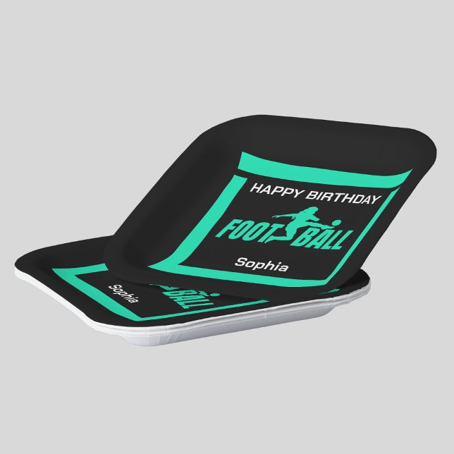Green Football Player Girl, Birthday Girl Team  Paper Plate (Creator Uploaded)