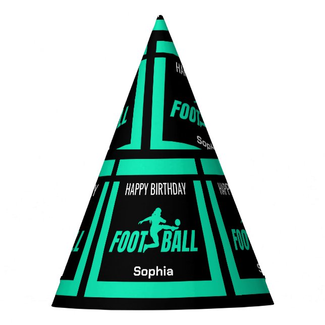 Green Football Player Girl Birthday Girl Team Party Hat (Front)