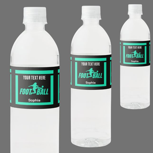 Green Football Player Girl, Birthday Girl Team Water Bottle Label (Creator Uploaded)